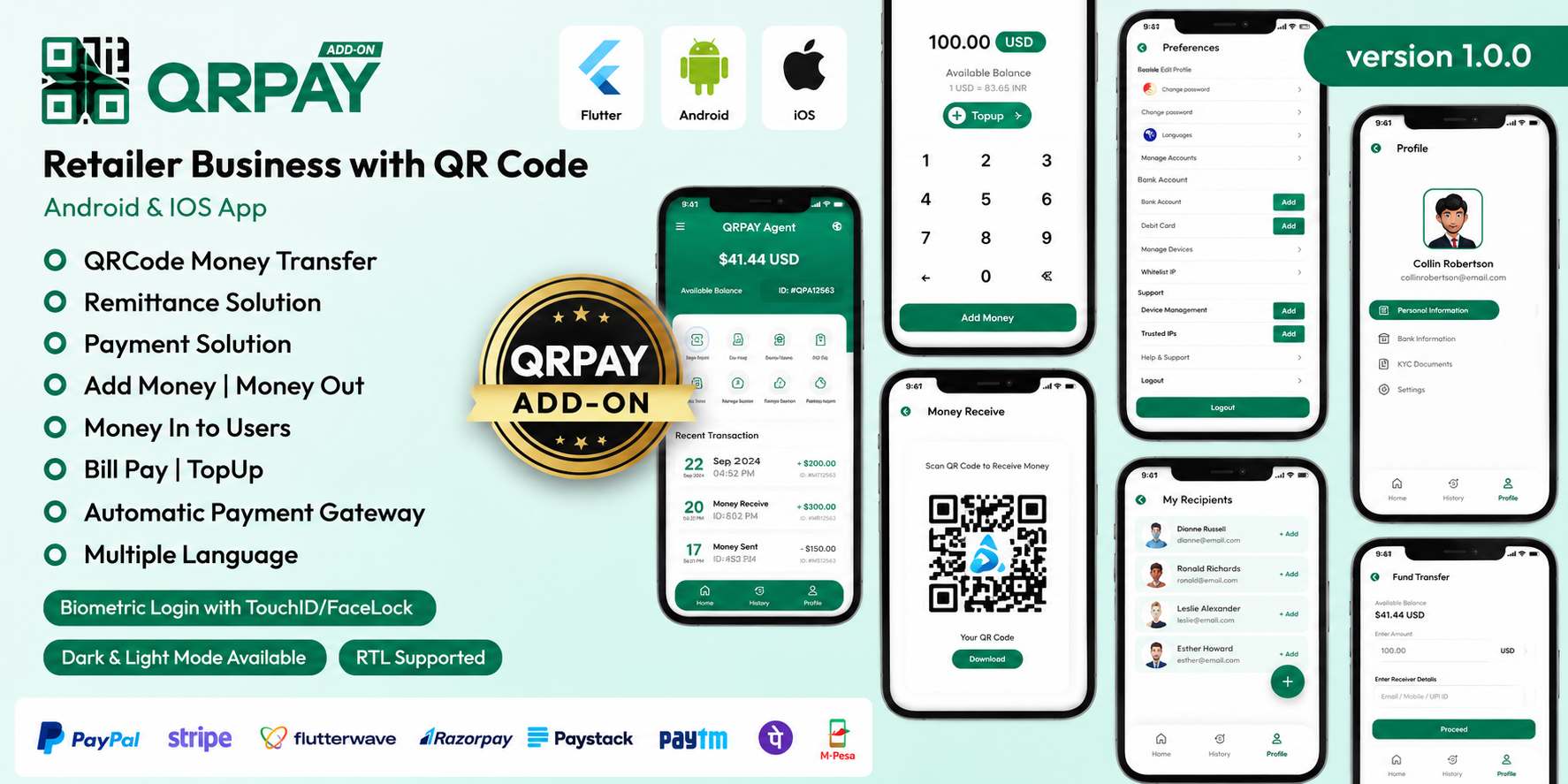QRPay Agent - Retailer Business with QR Code Android and iOS App